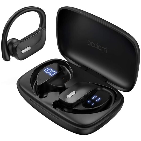 occiam Wireless Earbuds Bluetooth Headphones 48H Play Back Earphones in Ear Waterproof with Microphone LED Display for Sports Running Workout Black