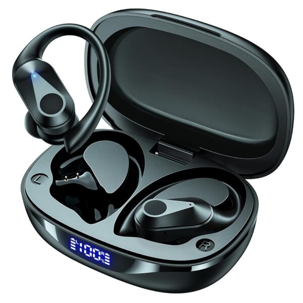 Bluetooth Headphones Wireless Earbuds 90Hrs Playtime Ear Buds IPX7 Waterproof Sports Earphones with Wireless Charging Case & Over-Ear Earhooks LED Power Display Stereo Bass...