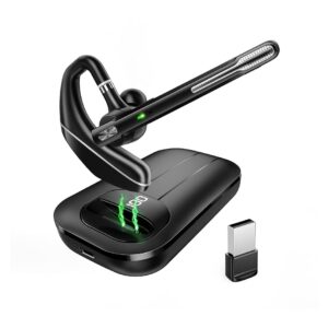 Bluetooth Headset V5.3, Wireless Earpiece with 1000mAh Charging Case, 96H Talktime, Hands Free Noise Canceling Headphones with Dual-Mic for Computer Cell Phones Trucker Home...