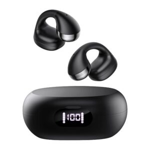 CXK Open Ear Headphones, Bluetooth 5.4 Clip on Earbuds Flexible Ear Clip Design Headphones with LED Digital Display 30H Playtime Lightweight Comfort Bluetooth Earbuds for Workout