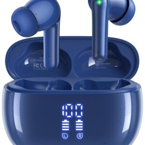 Ear Buds Wireless Earbuds - Bluetooth Headphones 40H Playtime LED Display Deep Bass Stereo in-Ear Earphones with IPX7 Waterproof for iPhone Android Phone Tablet Laptop, Navy Blue