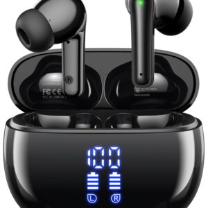 Ear Buds Wireless Earbuds - Bluetooth Headphones 40H Playtime LED Display Deep Bass Stereo in-Ear Earphones with IPX7 Waterproof for iPhone Android Phone Tablet Laptop, Black