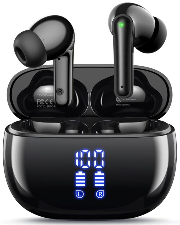 Ear Buds Wireless Earbuds - Bluetooth Headphones 40H Playtime LED Display Deep Bass Stereo in-Ear Earphones with IPX7 Waterproof for iPhone Android Phone Tablet Laptop, Black