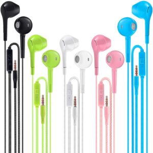 Earbuds Headphones with Microphone Pack of 5, Noise Isolating Wired Earbuds, Earphones with Powerful Heavy Bass Stereo, Compatible with Android, Phone, Laptops, MP3 and All...