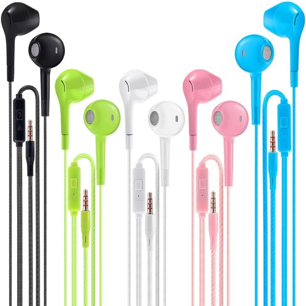 Earbuds Headphones with Microphone Pack of 5, Noise Isolating Wired Earbuds, Earphones with Powerful Heavy Bass Stereo, Compatible with Android, Phone, Laptops, MP3 and All...