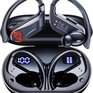 EUQQ Wireless Earbuds Bluetooth 5.3 Sports Over-Ear Headphones with Earhooks, 120H Playtime, Waterproof, LED Power Display, Black