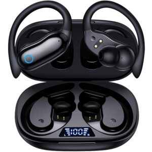 GNMN Ear Buds Wireless Earbuds 96hrs Playback Bluetooth Headphones IPX7 Waterproof Stereo Bass Over-Ear Earphones with Earhooks Microphone LED Battery Display for...