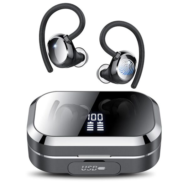 KT1 Wireless Earbuds V5.3 Bluetooth - 120Hrs Playtime, Mini Size, IPX7 Waterproof, Deep Bass 2.0, Over-Ear Wireless Bluetooth Headphones for Sport Running