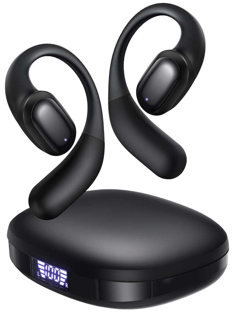 PSIER Open Ear Headphones, Air Conduction Headphones with Mic Bluetooth 5.3 Wireless Premium Stereo Sound Earbuds with 40H Playtime & Digital Display, IPX6 Earbuds for Running...