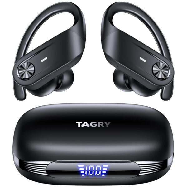 TAGRY Bluetooth Headphones Wireless Earbuds 80Hrs Playtime IPX7 Waterproof Digital Display Sport Ear Buds with Earhook Mic in-Ear Earphones Stereo Sound Earbud for Workout...