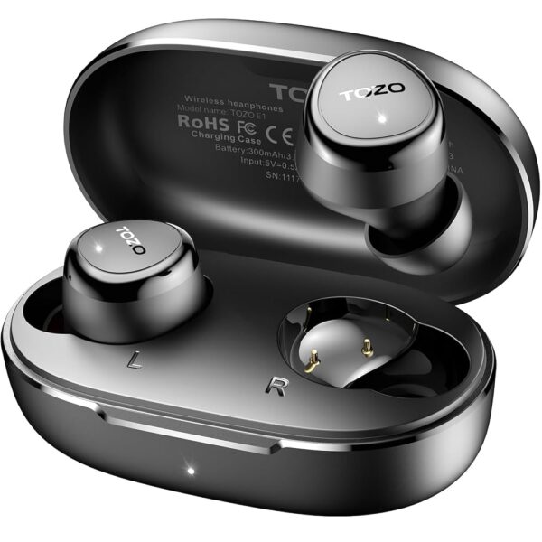 TOZO E1 Wireless Earbuds Build in Mic Clear Calls Ergonomic Light Weight Bluetooth 5.3 in Ear Headphones IPX6 Waterproof Premium Stereo Sound Ear Buds 30H Playtime with 32 EQs...