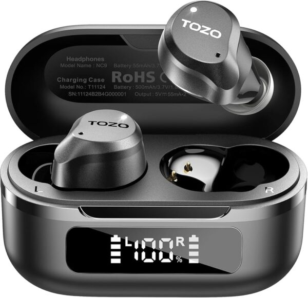 TOZO Hybrid Active Noise Cancelling Wireless Earbuds, 6 Mics ENC Clear Call, IPX8 Waterproof, in Ear Bluetooth 5.3 Headphones Stereo Bass Ear Buds 59H Playtime with LED Display...
