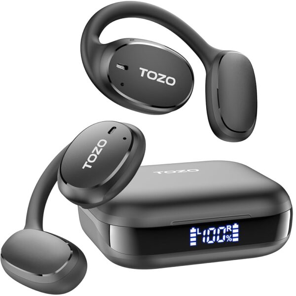 TOZO OpenEgo True Wireless Open Ear Headphone, 5.3 Bluetooth Sport Earbuds with Earhooks for 80H Playback with Digital Display, 32 EQ Modes Dual Mic Clear Call Sweat-Proof for...