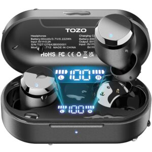 TOZO T12 (Compact Ergonomic Edition) Wireless Earbuds Bluetooth 5.3 Headphones, Call ENC Noise Cancelling Mic, 55Hrs Playtime App Customize EQ IPX8 Waterproof LED Digital... TOZO T12 (Compact Ergonomic Edition) Wireless Earbuds Bluetooth 5.3 Headphones, Call ENC Noise Cancelling Mic, 55Hrs Playtime App Customize EQ IPX8 Waterproof LED Digital...