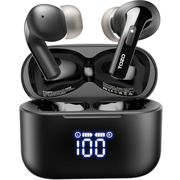TOZO T20 Wireless Earbuds Bluetooth Headphones 48.5 Hrs Playtime with LED Digital Display, IPX8 Waterproof, Dual Mic Call Noise Cancelling 10mm Broad Range Speakers with...