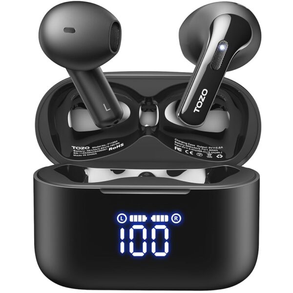 TOZO T21 Wireless Earbuds Bluetooth 5.3 in Ear Headphones Dual Mic Call Noise Cancelling IPX8 Waterproof 44H Playback Stereo Sound with LED Display Wireless Charging Case 32 EQs...