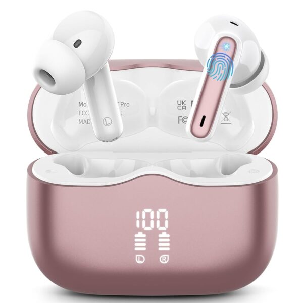 Wireless Earbud, Bluetooth 5.3 Headphones Deep Bass with 4 HD Mics, Wireless Headphones in Ear 40H Playtime, Bluetooth Earphones with Light Weight, IP7 Waterproof Ear Buds for...