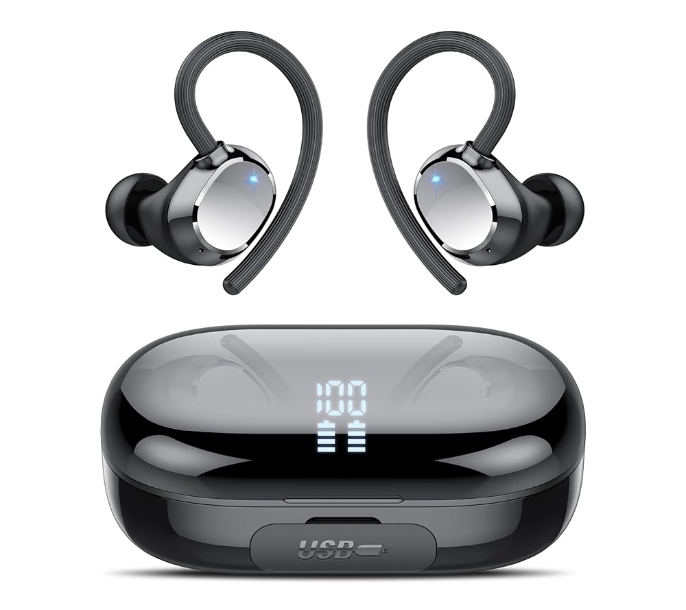 Wireless Earbuds, 128Hrs Bluetooth 5.3 Headphones Sport, Bluetooth Earbuds with ENC Noise Canceling Mic, Bass Stereo Wireless Earphones, IP7 Waterproof Over Ear Buds with...