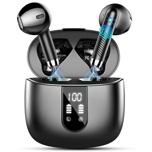 Wireless Earbuds, 2024 Bluetooth Headphones V5.3 Ear Buds Built-in ENC Noise Cancelling Mics, 40H Stereo Bass Bluetooth Earbuds with Dual LED Display, IP7 Waterproof Earphones...