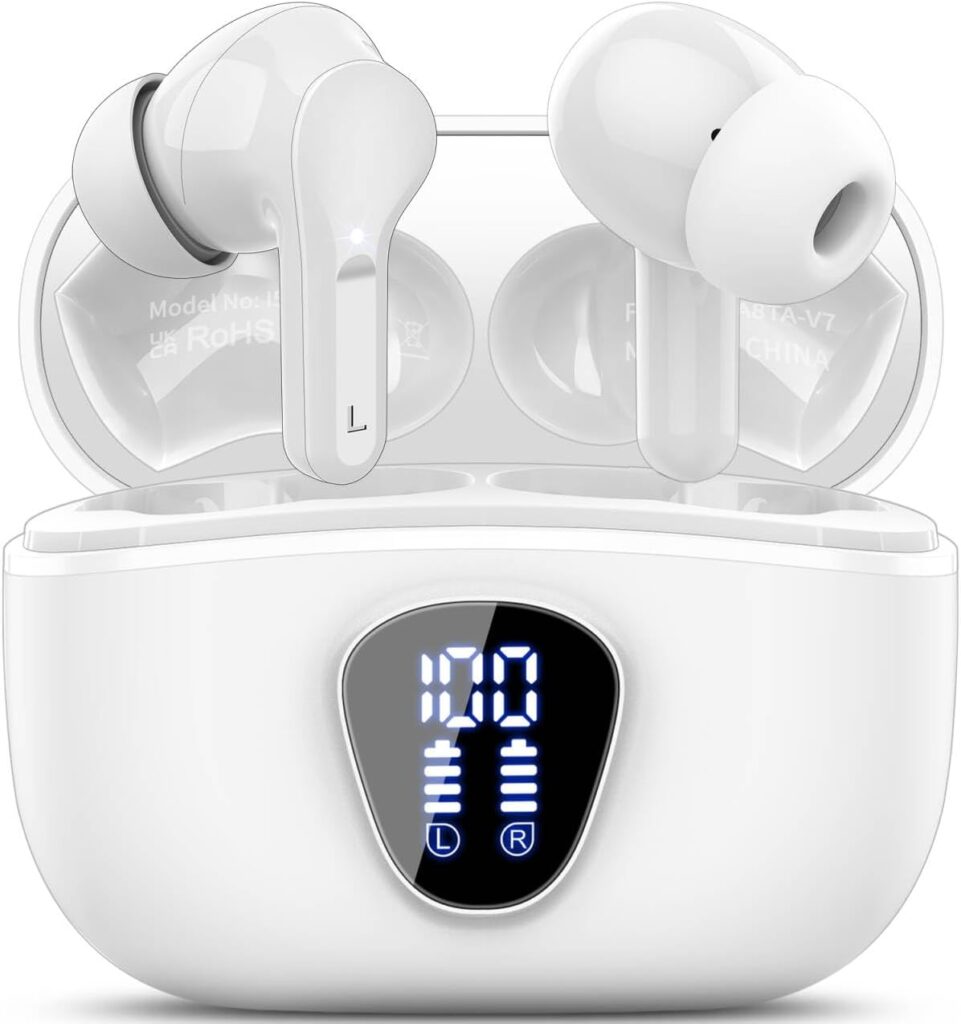 Wireless Earbuds, Bluetooth 5.4 Headphones HiFi Stereo, Bluetooth Earbuds with ENC Noise Cancelling Mic, IP7 Waterproof in Ear Earphones, 48H, LED Display Ear buds for Pad...
