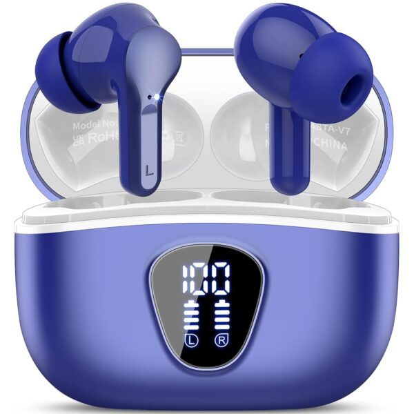 Wireless Earbuds, Bluetooth 5.4 Headphones HiFi Stereo, Bluetooth Earbuds with ENC Noise Cancelling Mic, IP7 Waterproof in Ear Earphones, 48H, LED Display Ear buds for Pad...