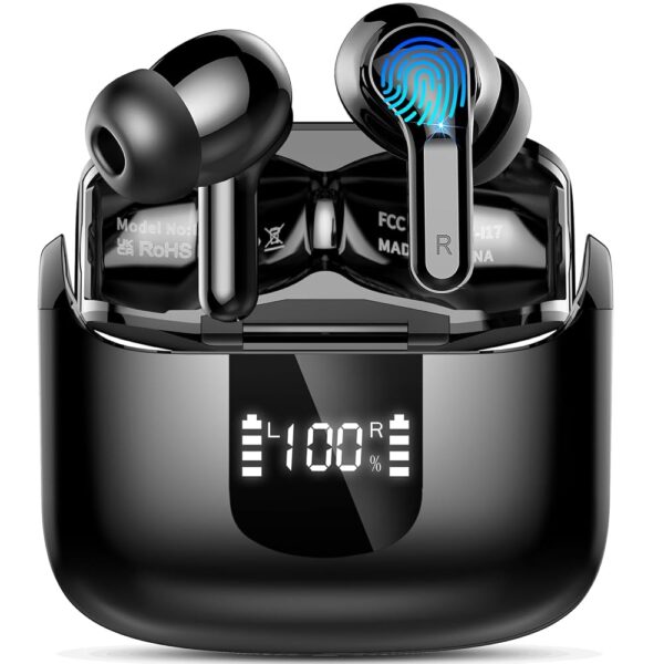 Wireless Earbuds, Bluetooth Headphones 2025 NEW Ear Buds 40H Bass Stereo in-Ear Earphones ENC Noise Cancelling 5.3 Earbuds with 4 HD Mic, USB-C LED Display IP7 Waterproof Sport...