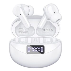 Wireless Earbuds, Bluetooth Headphones 5.3 HiFi Stereo, Wireless Earphones with ENC Noise Cancelling Mic, LED Digital Display in Ear Buds White Wireless Earbuds, Bluetooth Headphones 5.3 HiFi Stereo, Wireless Earphones with ENC Noise Cancelling Mic, LED Digital Display in Ear Buds White