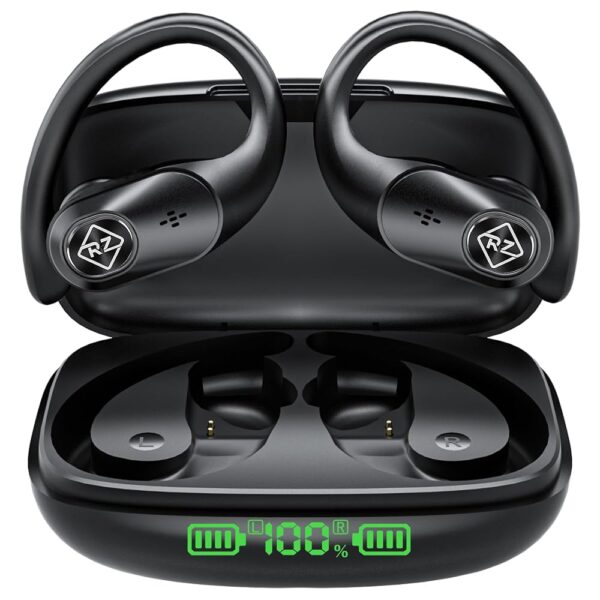 Wireless Earbuds Bluetooth Headphones 96H Playtime LED Display Waterproof Built in Mic Deep Bass Sound Secure Over Ear buds Earhooks for iPhone Android Samsung Cell Phones Sport...