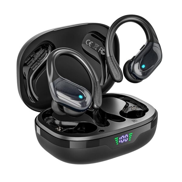 Wireless Earbuds, Sports Bluetooth Headphones, Ear Buds with 80hr Playtime, Noise Canceling, LED Power Display, IPX7 Waterproof Earphones for Workout/Running Black Wireless Earbuds, Sports Bluetooth Headphones, Ear Buds with 80hr Playtime, Noise Canceling, LED Power Display, IPX7 Waterproof Earphones for Workout/Running Black