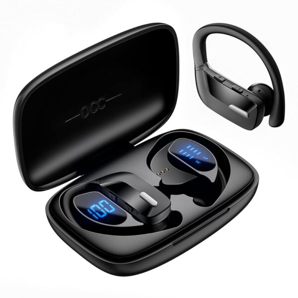Wireless Earbuds with Earhooks 80Hrs Bluetooth Headphones Over-Ear ENC Noise Canceling Mic Earphones IP7 Waterproof Headset for Sports,Fitness,Workouts and Running Black Wireless Earbuds with Earhooks 80Hrs Bluetooth Headphones Over-Ear ENC Noise Canceling Mic Earphones IP7 Waterproof Headset for Sports,Fitness,Workouts and Running Black