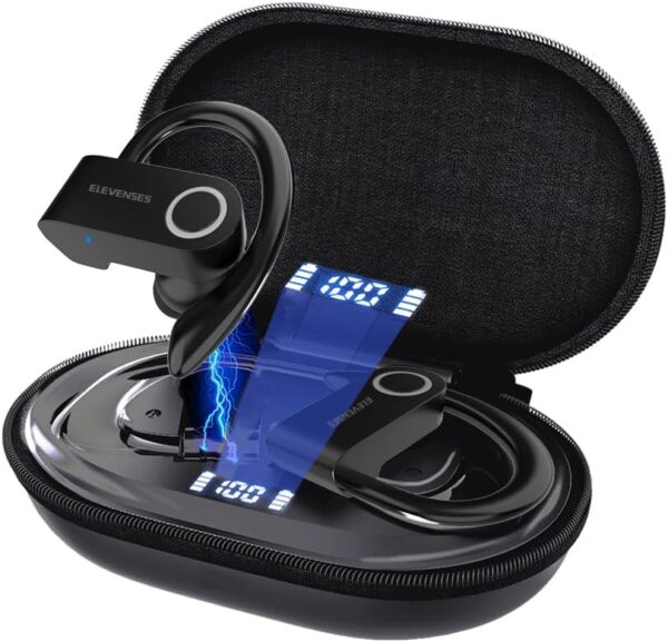 Wireless Earbuds with Earhooks, Bluetooth Earbuds Over Ear, 82H Long Battery Life,HiFi Stereo Running Headphones with Mic,PU Leather Charging Case,Waterproof Sport Ear Buds for...